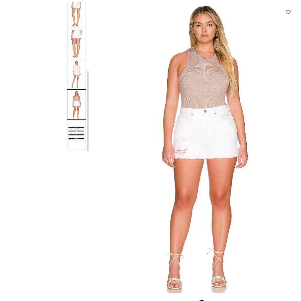 Good American Womens Good 90's Denim Shorts Mid Rise Frayed Hem White Size 18